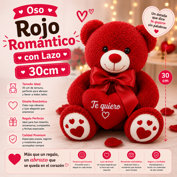 Oso Rojo Romantico con Lazo 30cm